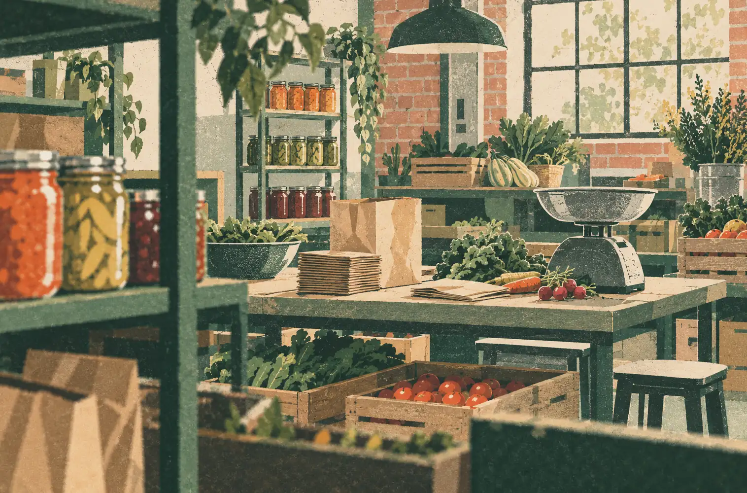 Illustration of specialty markets and their working space